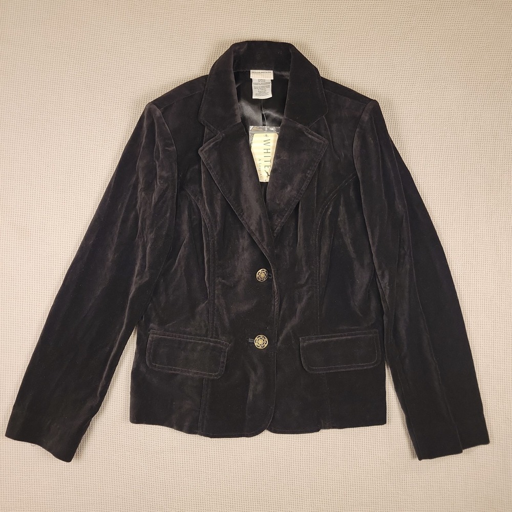 White Stag Black Velvet Blazer Womens Small Tailored 2 Button Jacket Classic